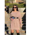 Crew Neck Ripped Pullover Dress Powder