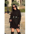 Crew Neck Ripped Pullover Dress Black