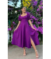 Платье миди с короткими рукавами и короткими рукавами с воротником-стойкой в форме сердца Пурпурное