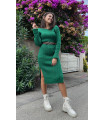 Double Slit Ankle Layer Midi Knitwear Dress Green