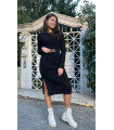 Double Slit Ankle Layer Midi Knitwear Dress Black