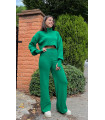 Crop Sweater High Waist Double Knitwear Suit Green