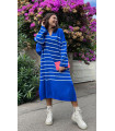 Polo Neck Oversize Striped Maxi Knitwear Dress Saxe