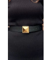 Leather Belt With Prism Buckle Black