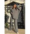 Oversize Zippered Double Knitwear Suit Gray