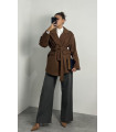 Oversize Belted Short Cachet Coat Brown