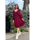Double Breasted Belted Sweater Dress Burgundy