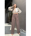 Wide Leg Fabric Trousers Brown