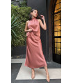 Open Shoulder Skirt Blouse Satin Suit Pink