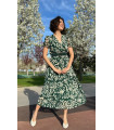 Double Breasted Neckline Belted Maxi Chiffon Dress Green