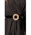 Black Velvet Belt with Flower Diamond Buckle