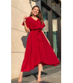 V Neck Pleated Lined Chiffon Dress Red