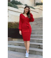 Kalem Etek Kruvaze Kuşaklı Triko Elbise Kırmızı