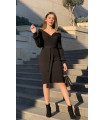 Pencil Skirt Double Breasted Belted Sweater Dress Black