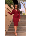 Pencil Skirt Double Breasted Belted Sweater Dress Burgundy