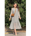 Silvery Chiffon Dress With Chest Button