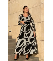 V Neck Thick Belted Lined Maxi Chiffon Dress