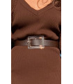 Rectangular Buckle Leather Belt Brown